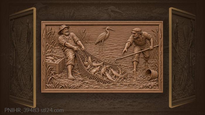 Fishermen haul their net beside overturned bait 3d STL model