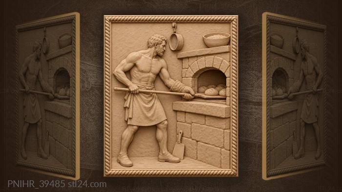 Baker slides round loaves into the oven 3d STL model