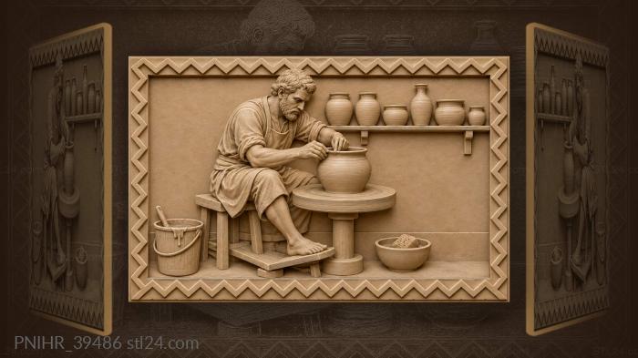 Craftsman smooths the rim while treadling 3d STL model