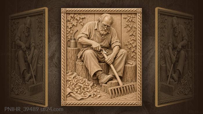 Spectacled elder mends rake on a stump 3d STL model