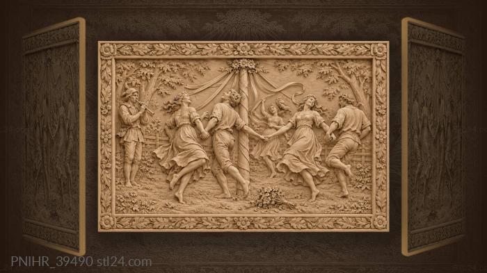 Fiddler accompanies barefoot dancers over wildflowers 3d STL model