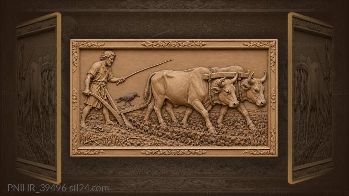 Oxen plowing a muddy field 3d STL model