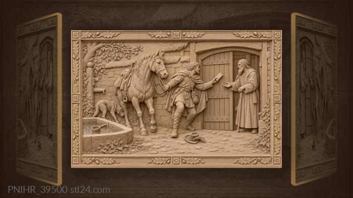 Rider hands a folded dispatch to elder 3d STL model