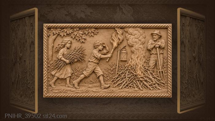 Children bring dry brush at dusk 3d STL model