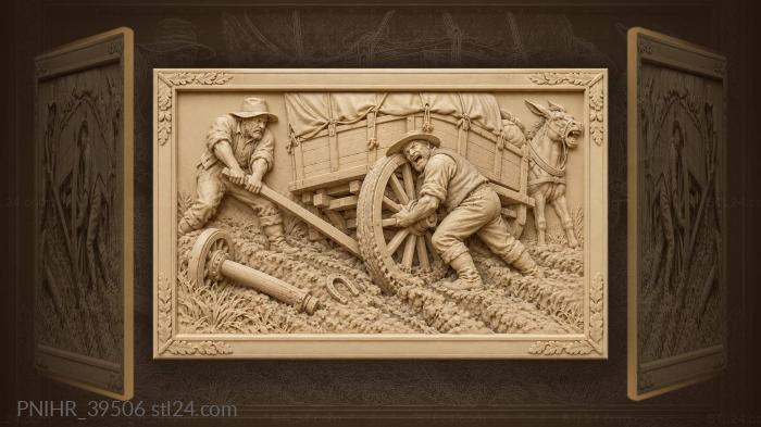 Cursing teamster levers wagon from muddy rut 3d STL model
