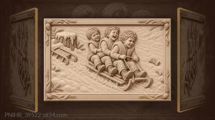 Boys in sheepskin vests lose a mitten 3d STL model