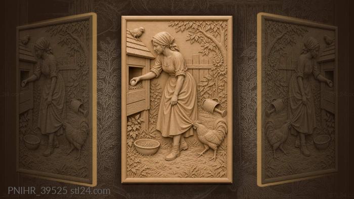 Henhouse moment with rooster and chick 3d STL model