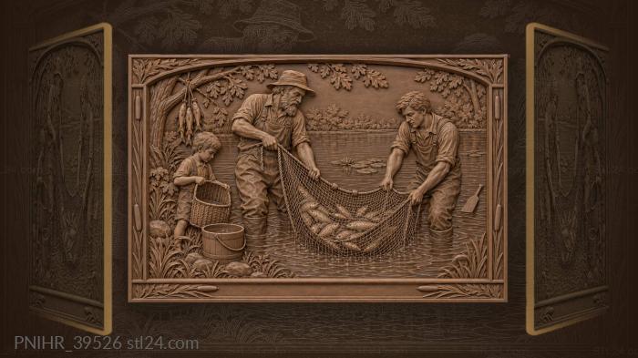 Boy gathers catch into basket 3d STL model