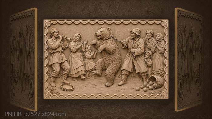 Dancing bear ringed by villagers 3d STL model