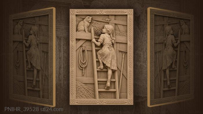 Girl with herbs climbs to hayloft 3d STL model