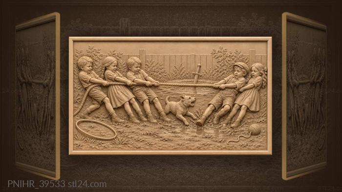 Players tug while barking dog crosses yard 3d STL model
