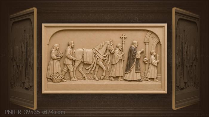 Boy carries a lit candle behind horse 3d STL model