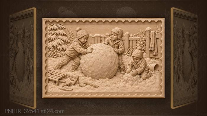 Winter fun with snowball and sled 3d STL model