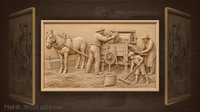 Village life threshing golden harvest 3d STL model