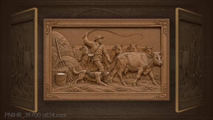 Herdsman swings whip above cattle 3d STL model