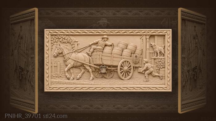 Barrels rattle as boy runs beside wagon 3d STL model