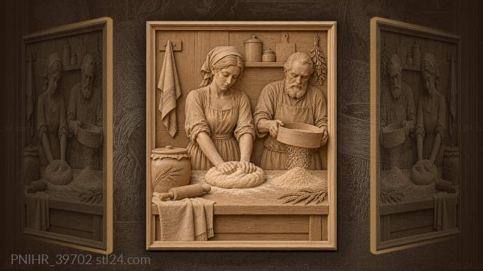 Rustic baking scene with family 3d STL model