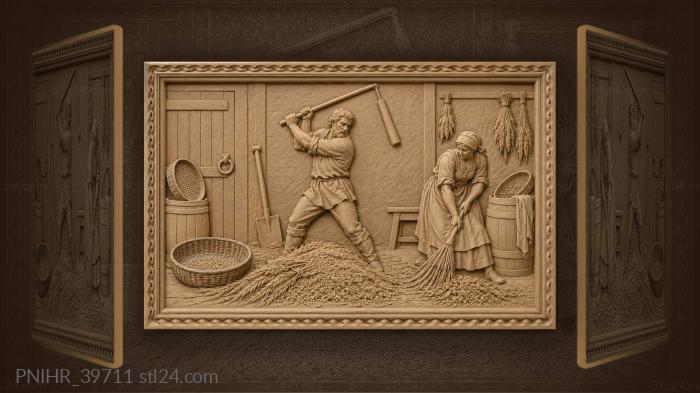 Threshing grain harvest time scene 3d STL model