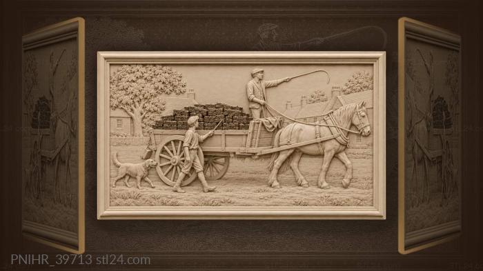 Peat cart village scene rustic life 3d STL model