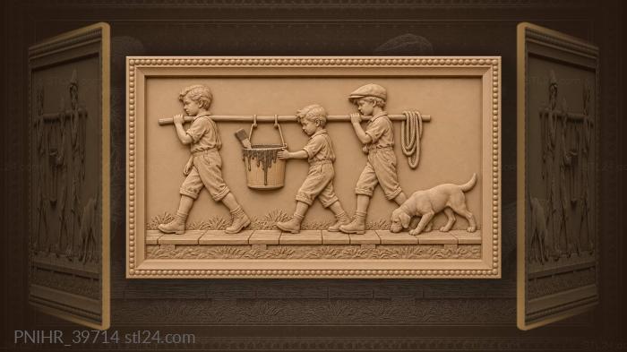 Three boys steady swinging pitch bucket 3d STL model