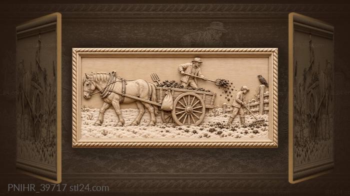 Boy rakes clods behind the winter cart 3d STL model
