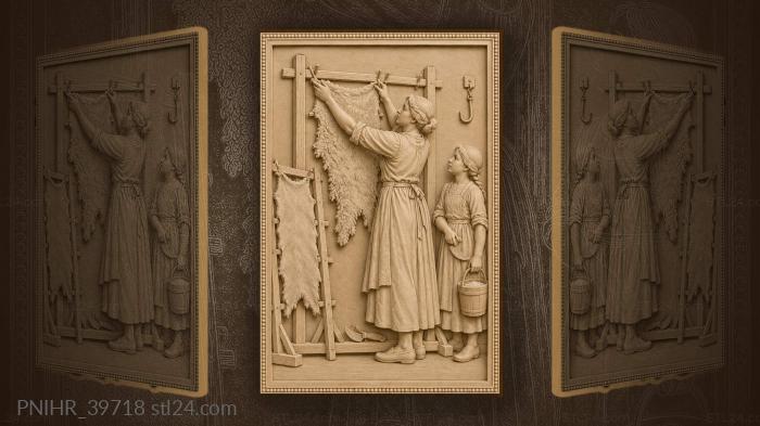 Girl holds salt as woman dries hide 3d STL model