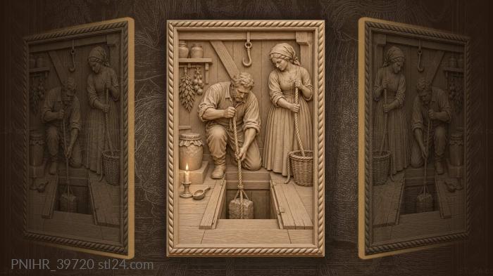 Woman steadies rope as man lowers weight 3d STL model