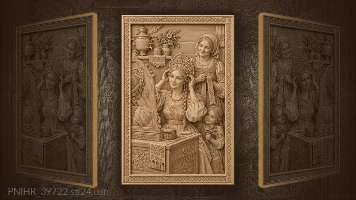 Mother readies ribbon beside the dressing bride 3d STL model