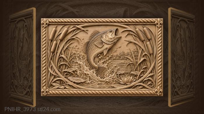 Leaping fish cattails aquatic plants 3d STL model