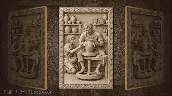 Cat asleep on the shelf beside pots 3d STL model