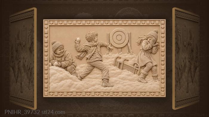 Girl shields herself as children throw snowballs 3d STL model