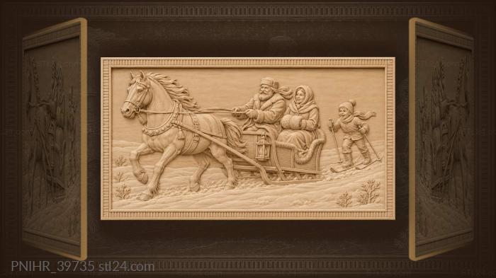 Skiing boy follows the lantern-lit sleigh 3d STL model