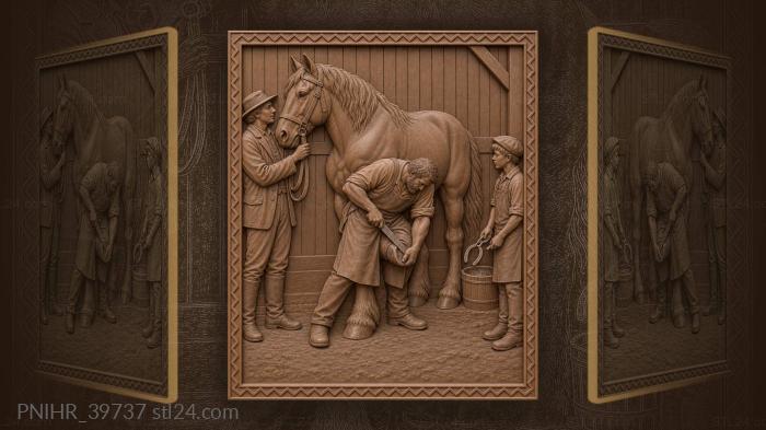 Helper brings shoe as farrier trims hoof 3d STL model