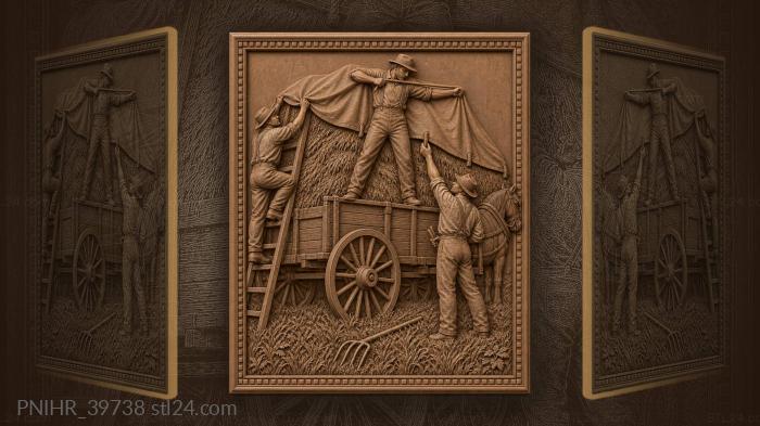 Hay wagon loading in field 3d STL model