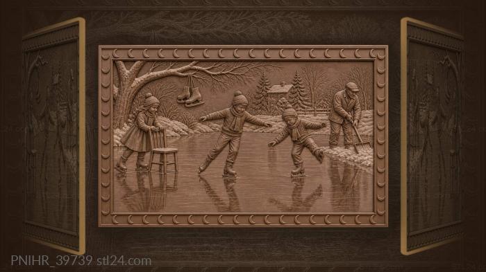 Girl pushes chair behind young skaters 3d STL model