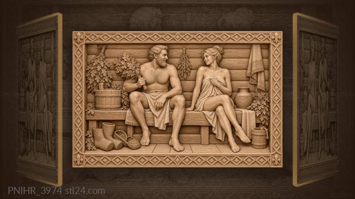 Couple shares steam among bathhouse buckets 3d STL model