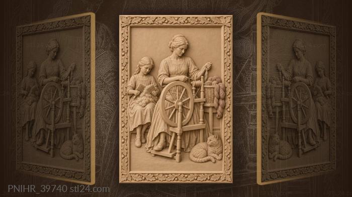 Basket of dyed skeins beside the daughter 3d STL model