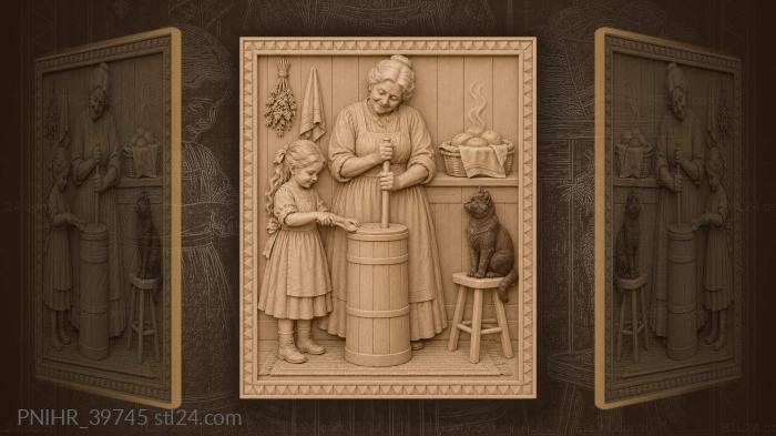 Cat watches grandmother churn butter 3d STL model