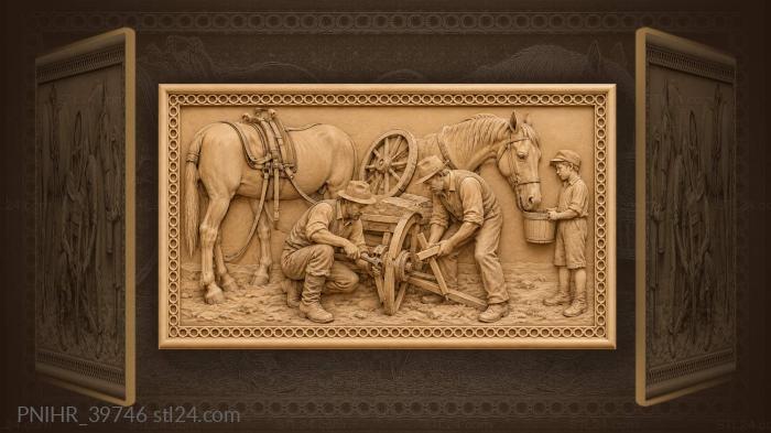 Roadside wheel repair with horse 3d STL model