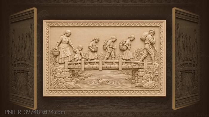 Mother leads child over stream 3d STL model