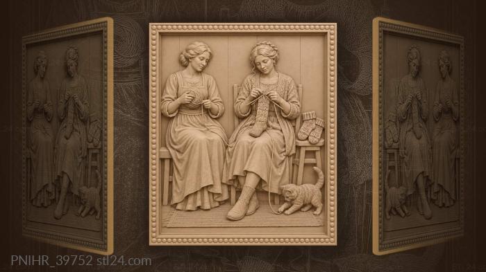 Knitter counts stitches as kitten pounces 3d STL model