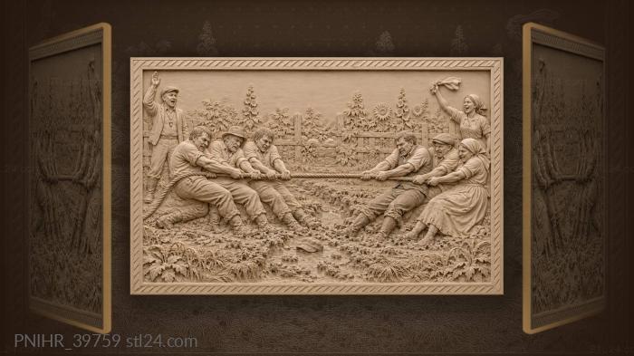 Village tug of war scene 3d STL model