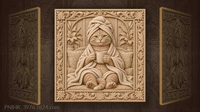 Towel turban and a mug in paws 3d STL model