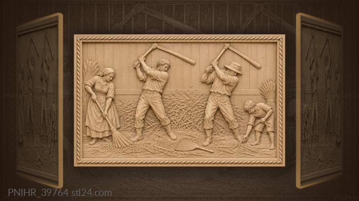 Threshing grain old rural scene 3d STL model
