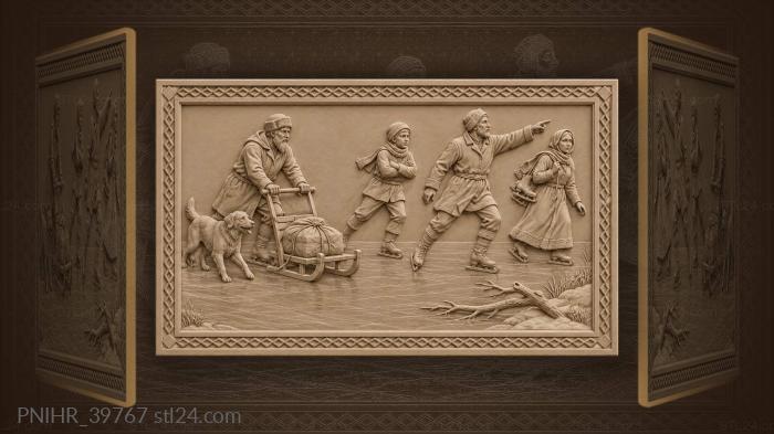 Woman carries skates beside sled 3d STL model