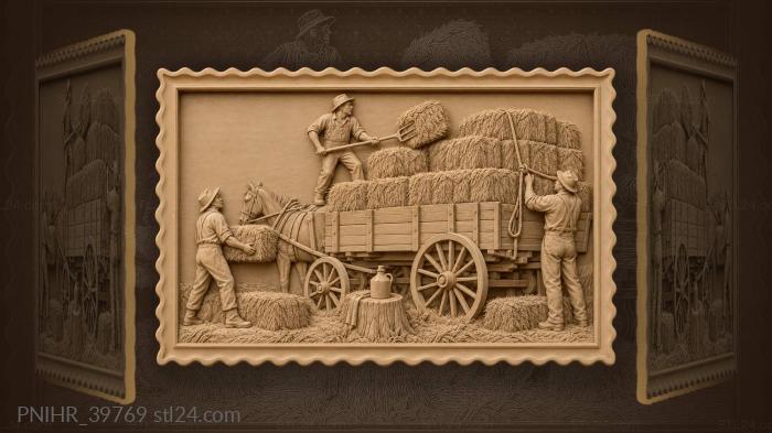 Haymaking scene with workers and wagon 3d STL model