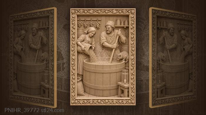 Cat laps a spill while mash churns 3d STL model