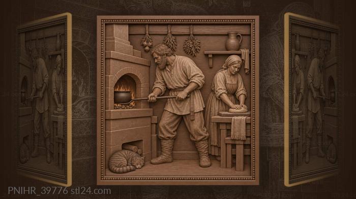 Wife kneads dough as peasant cooks 3d STL model