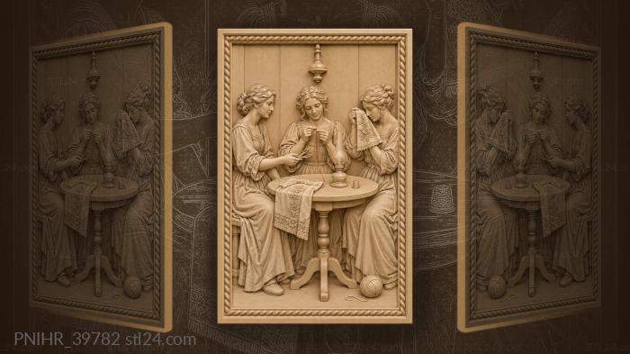 Ladies sewing under oil lamp 3d STL model