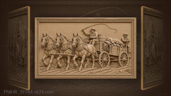 Driver urges three horses with whip 3d STL model